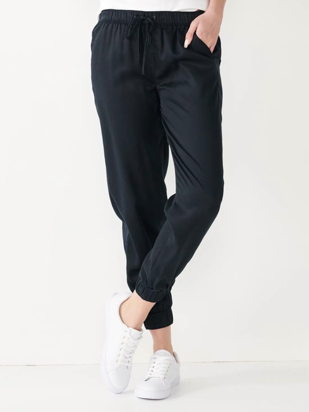 Nine West Black Women's The Easy Jogger Pants Black L 100% Lyocell
